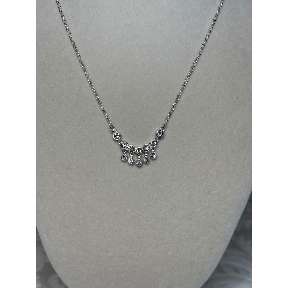 Style Dots Silver Tone Crystal Tiered Scallop Pendant Necklace NIP EXN0069